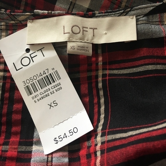 LOFT Blouse Rayon blend Plaid Seersucker Puckered Top Shirt Short Sleeve XS-S - Picture 12 of 15